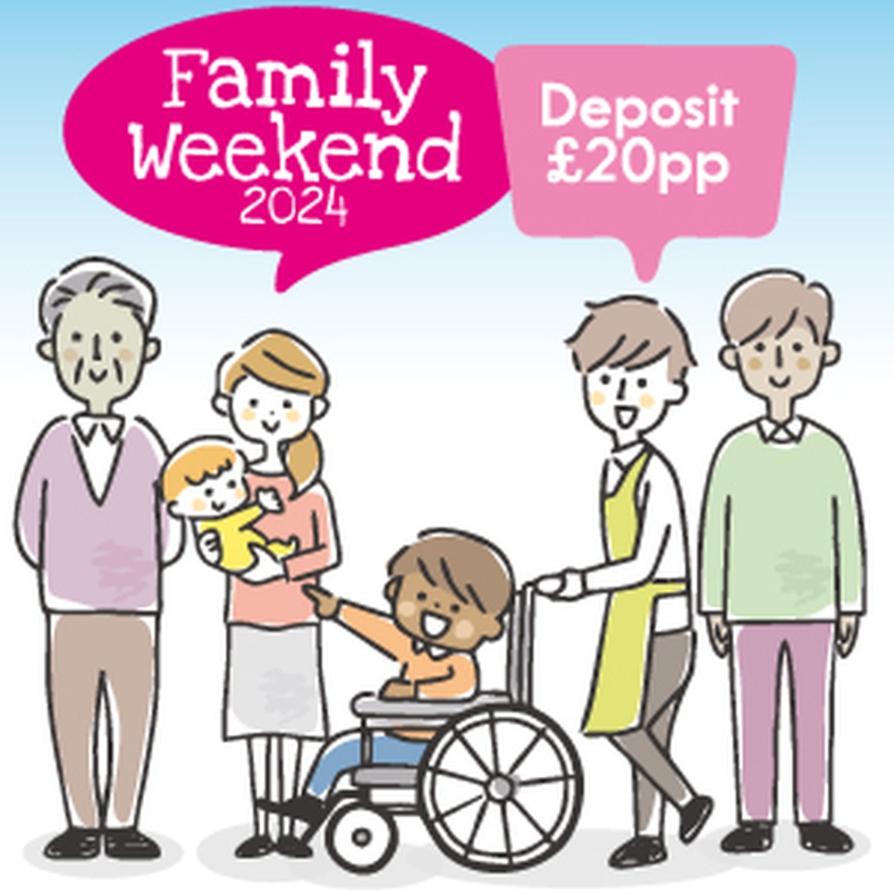 Graphic showing illustrated people and advertising deposit for the Lily Family Weekend