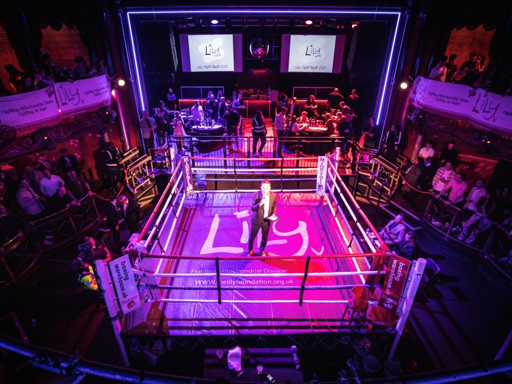 The boxing ring at the Clapham Grand for the Lily fight night