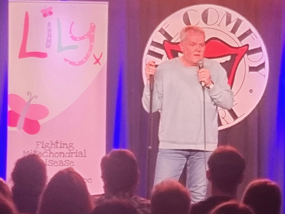 Kevin Day on stage at the Lily Comedy Night