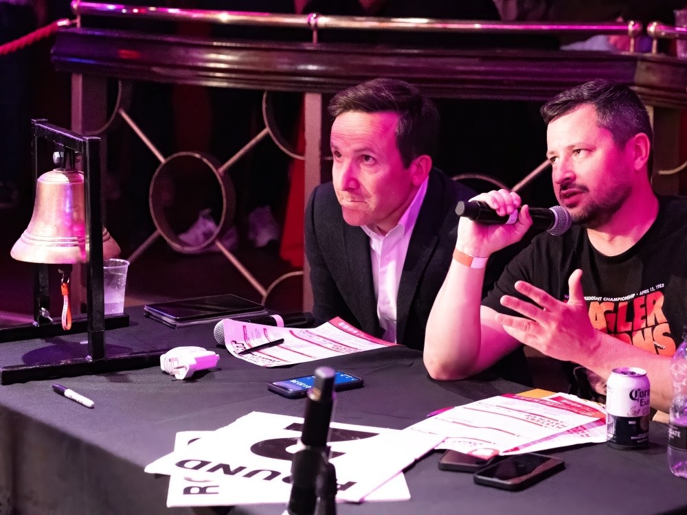 The commentators ringside at the Clapham Grand