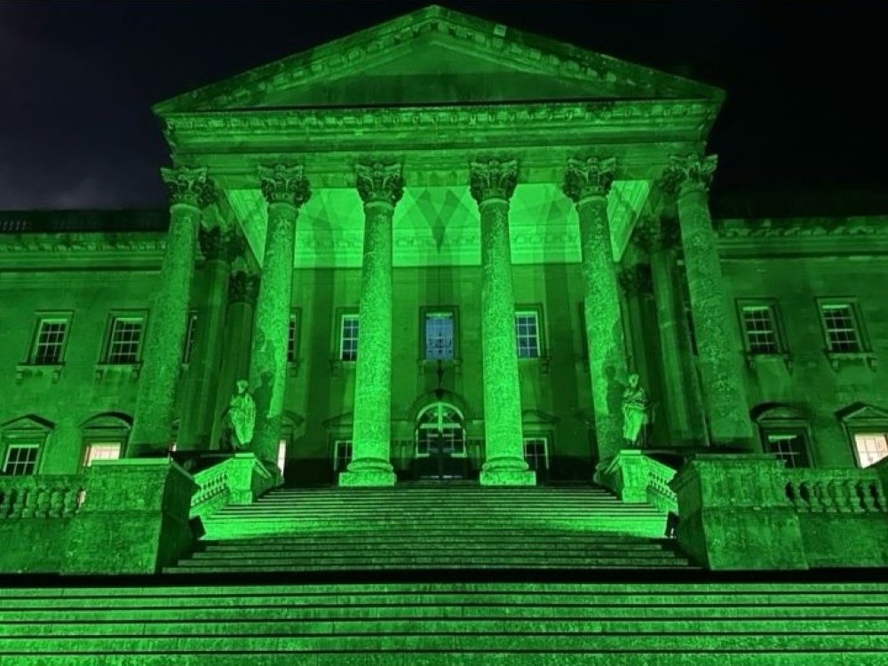 The Mansion at Prior Park, Bath lit up green for World Mitochondrial Disease Week