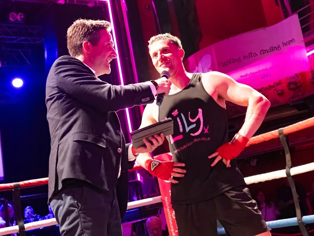 Host Adam Leventhal interviews on our the victorious boxers at Lily Fight Night