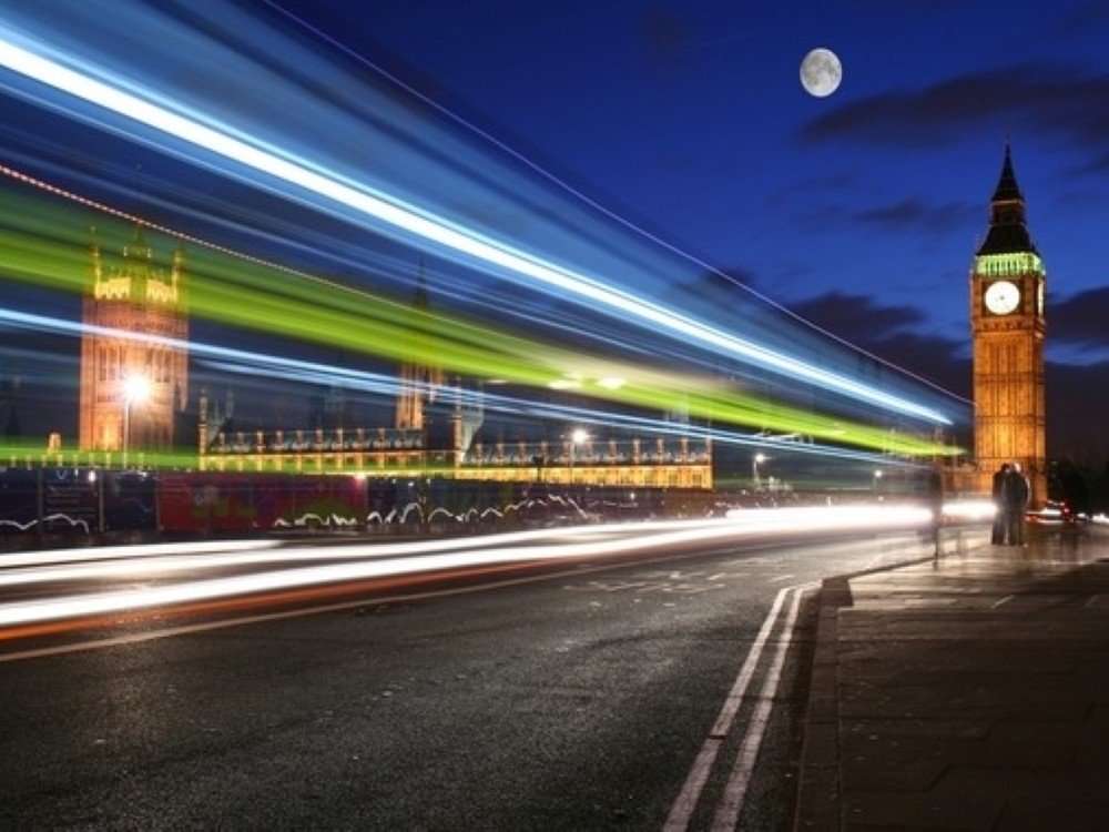 Thames Moonlight Walk 2025 - Big Ben and the Houses of Parliament lit up at night under a moonlit sky