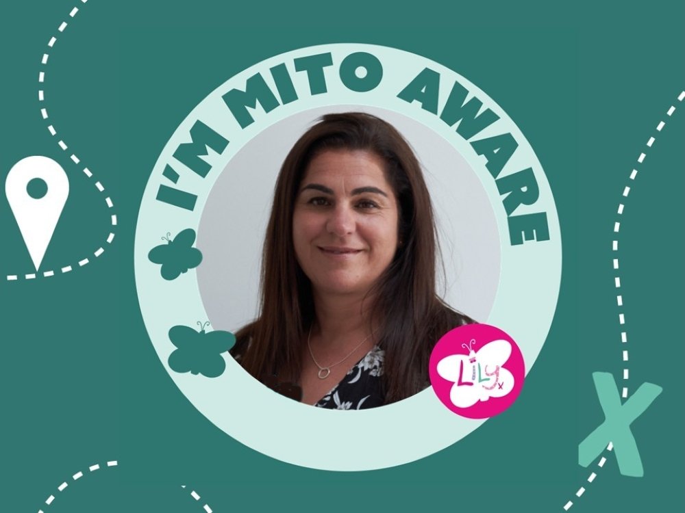 Image of Lily Founder Liz Curtis inside a Twibbon frame with the words 'I'm mito aware'