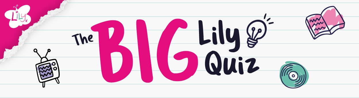 Big Lily Quiz handwritten logo with hand-drawn illustrations