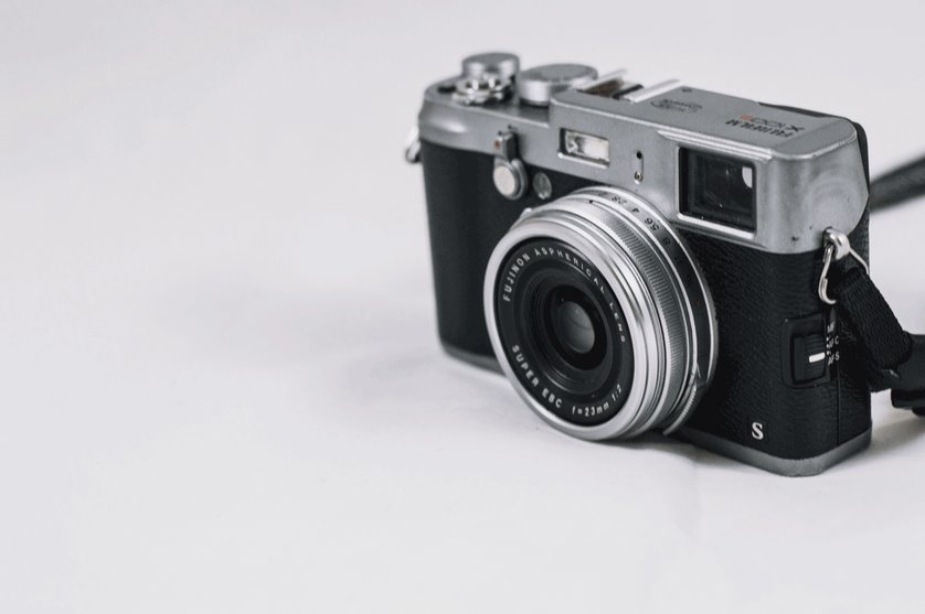 A black and silver camera