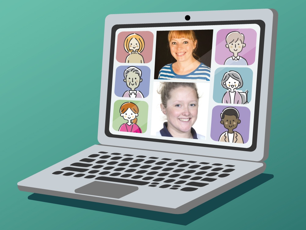 Graphic illustration of a laptop zoom room scenario
