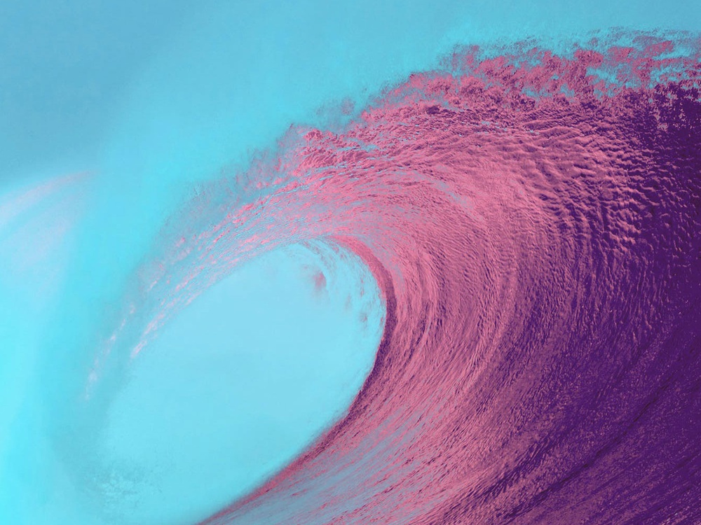 A pink wave on a blue background