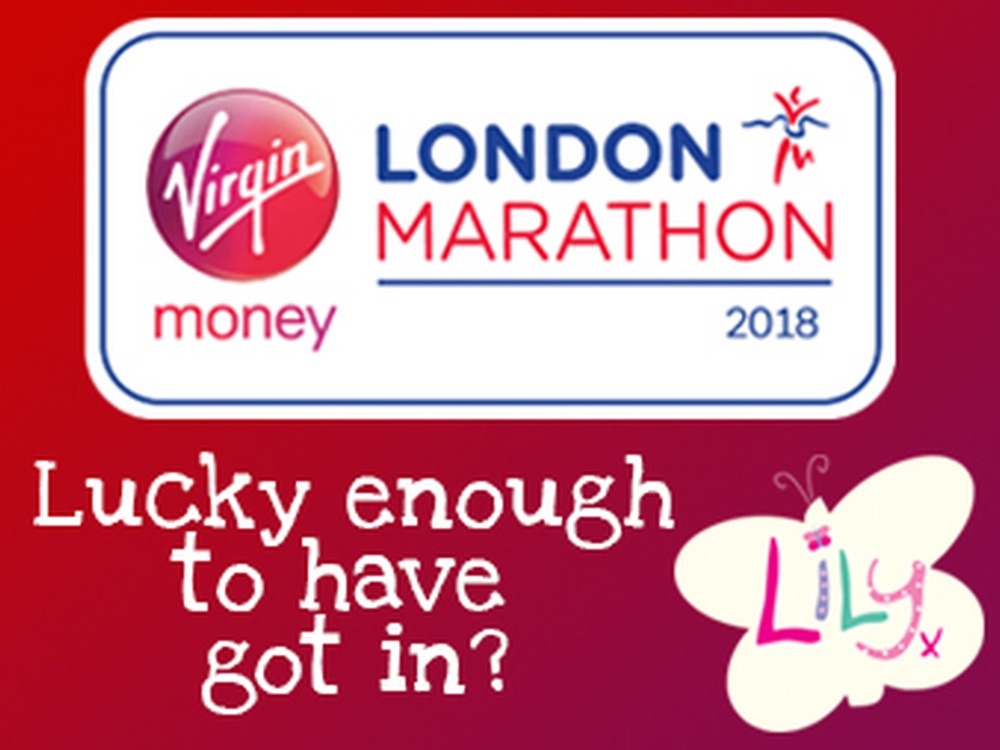A london marathon sign beneath it is written Lucky enough to get in
