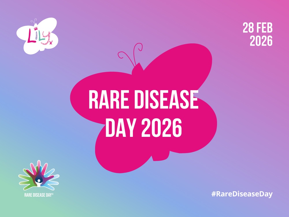 Graphic illustration of the Lily Foundation butterfly with Rare Disease Day messaging