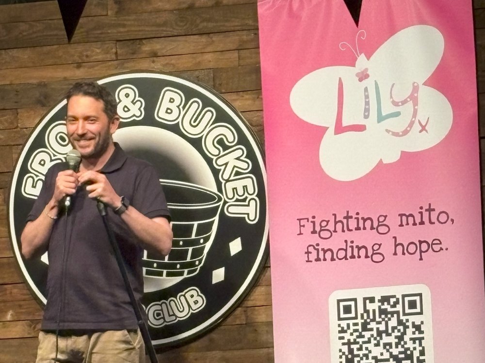 Comedian Jon Richardson on stage at the Frog and Bucket in Manchester