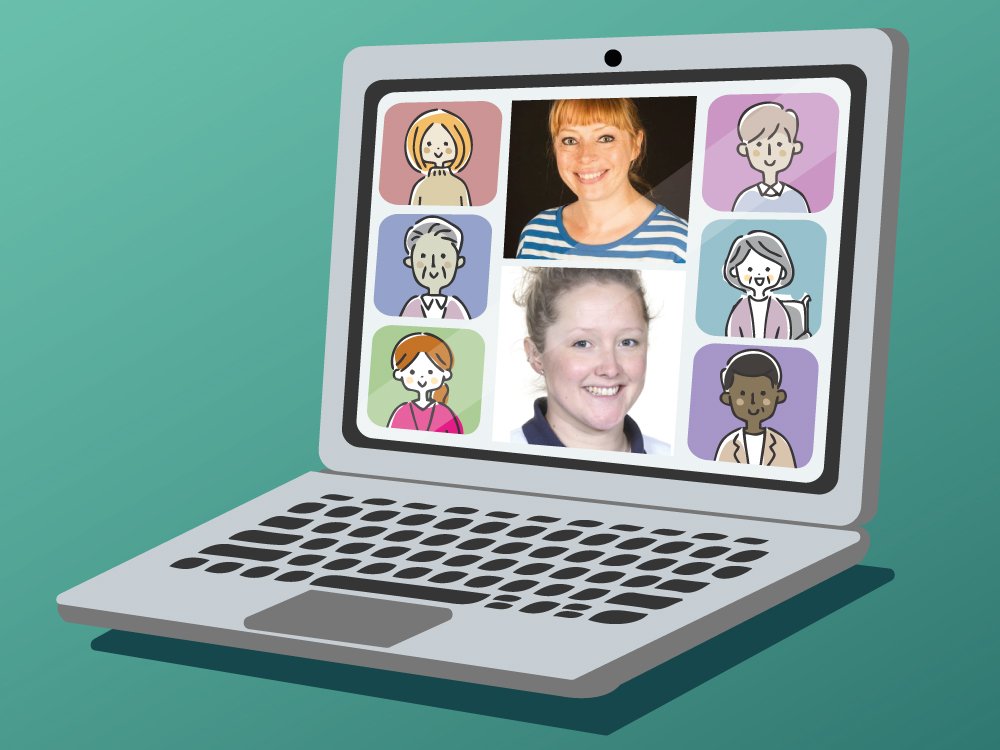 Graphic illustration of a laptop zoom room scenario