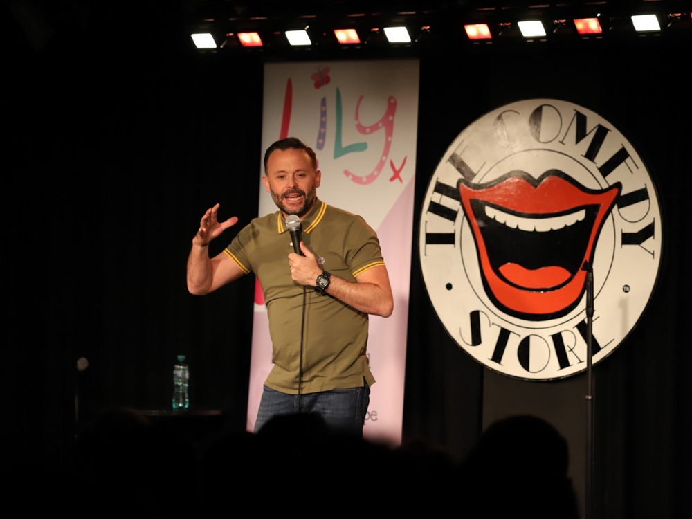 Comedian Geoff Norcott performing at the Lily Comedy Night