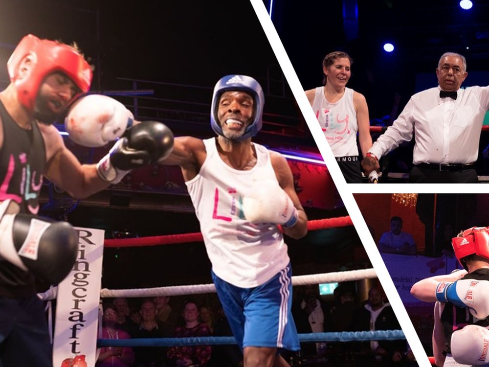 Lily Fight Night 2024 is coming… - Montage of shots of people wearing Lily vests, boxing in a ring with boxing gloves and headgear
