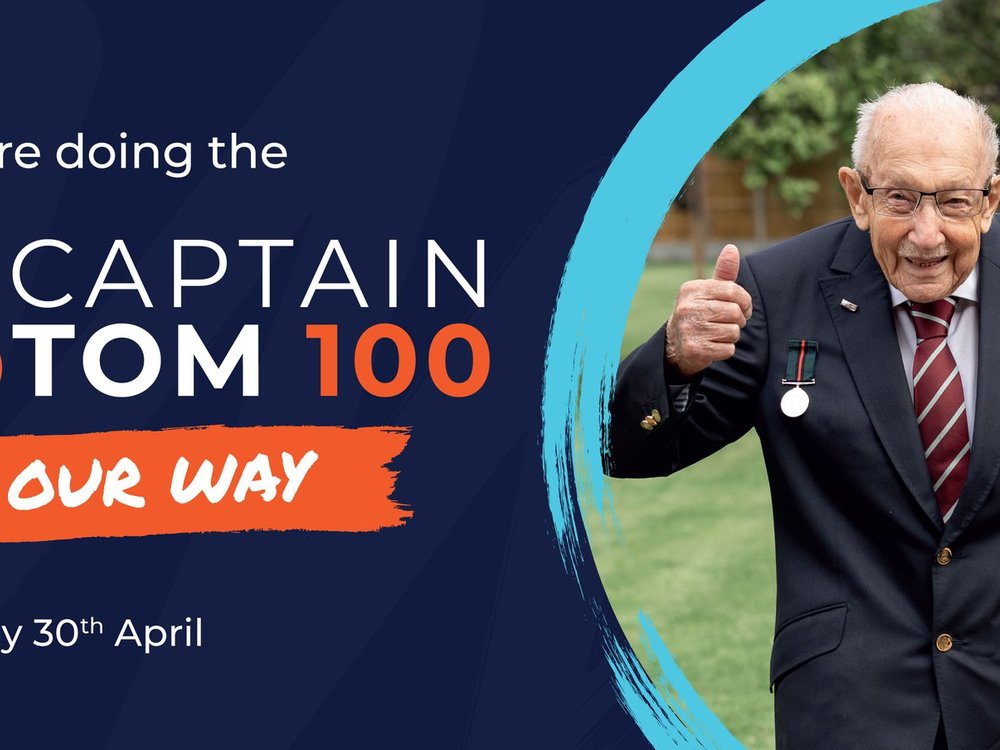 What's your Captain Tom 100 Challenge? - Captain Tom with his thumbs up smiling advertising the Lily Foundation challenge