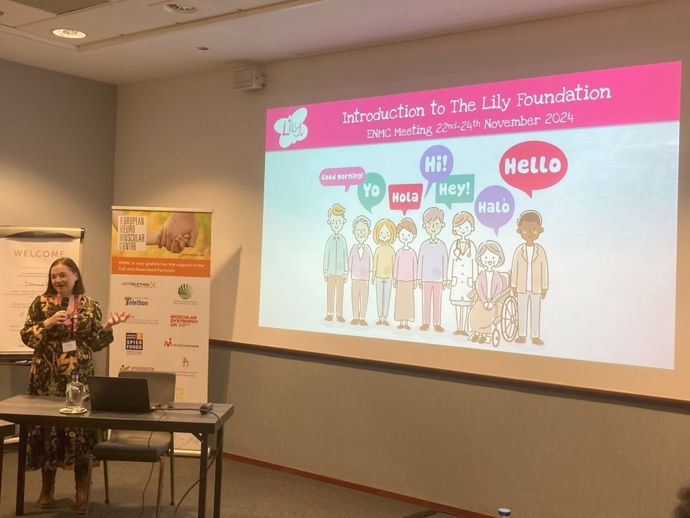 Lily Foundation Head of Patient Programmes Katie presenting at the ENMC meeting