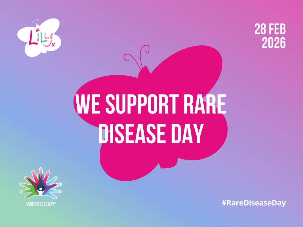 Graphic illustration of the Lily Foundation butterfly with Rare Disease Day messaging